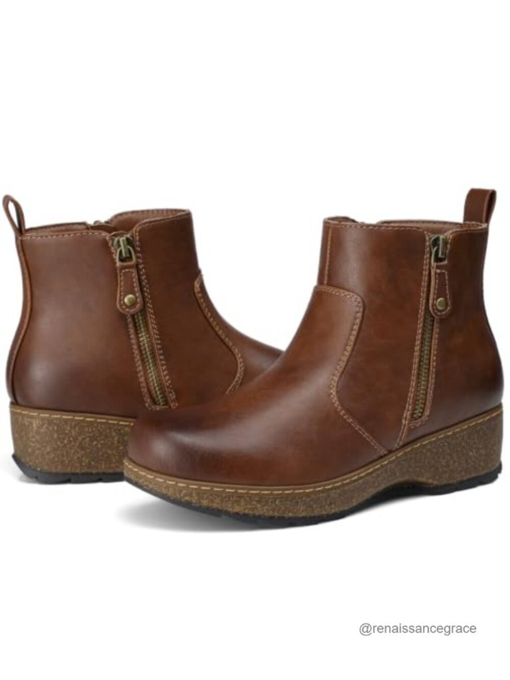 Ankle Boots for Women Comfortable Low Wedge Heel Fall Booties Faux Leather